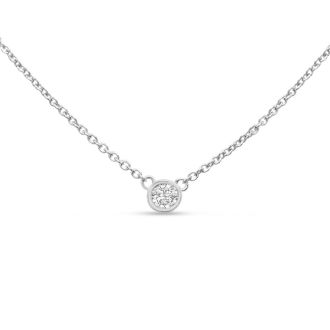 1/5 Carat Bezel Set Diamond Solitaire Necklace In Sterling Silver, Fits 16-18 Inches. Meet Your New Go-To Diamond Necklace!!