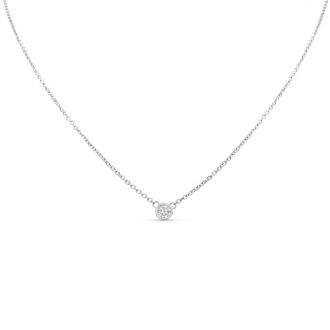 1/5 Carat Bezel Set Diamond Solitaire Necklace In Sterling Silver, Fits 16-18 Inches. Meet Your New Go-To Diamond Necklace!!