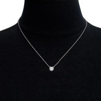 1/3 Carat Bezel Set Diamond Solitaire Necklace In Sterling Silver, 16-18 Inches
