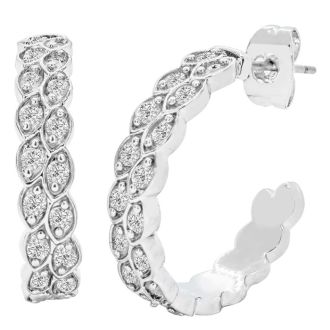 1/2 Carat Diamond Hoop Earrings, 1/2 Inch. New Pretty Style!