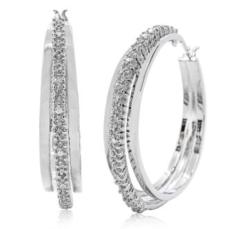 HUGE 1/2 Carat Diamond Hoop Earrings, 1 1/2 Inches. Brand New Style