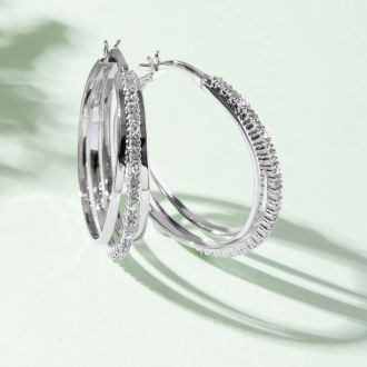 HUGE 1/2 Carat Diamond Hoop Earrings, 1 1/2 Inches. Brand New Style