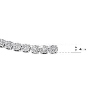 11 Carat Diamond Tennis Necklace With Halos In 14 Karat White Gold, 26 Inches
