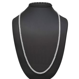 11 Carat Diamond Tennis Necklace With Halos In 14 Karat White Gold, 26 Inches