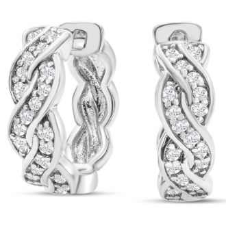 1/4 Carat Diamond Swirl Hoop Earrings In Sterling Silver, 1/2 Inch

