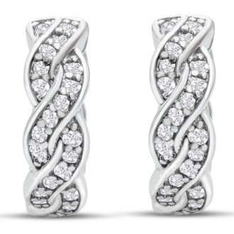 1/4 Carat Diamond Swirl Hoop Earrings In Sterling Silver, 1/2 Inch

