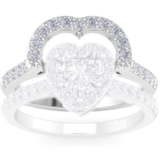 1/3 Carat Heart Shape Diamond Band In 14 Karat White Gold