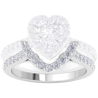 1/3 Carat Heart Shape Diamond Band In 14 Karat White Gold