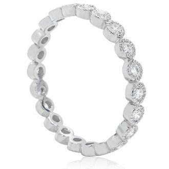 Estate Jewelry 3/8 Carat Round Diamond Eternity Ring In 14 Karat White Gold, With Milgrain Bezel, Ring Size 4