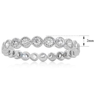 Estate Jewelry 3/8 Carat Round Diamond Eternity Ring In 14 Karat White Gold, With Milgrain Bezel, Ring Size 4