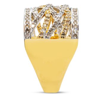 1/2 Carat Diamond Cocktail Ring In Yellow Gold Over Sterling Silver. Fabulous Style, Fiery Diamonds!