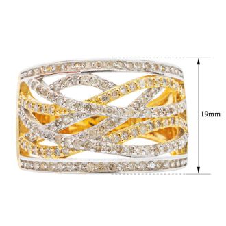 1/2 Carat Diamond Cocktail Ring In Yellow Gold Over Sterling Silver. Fabulous Style, Fiery Diamonds!
