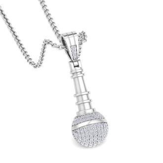 1/2 Carat Diamond Microphone Necklace In 14 Karat White Gold, 18 Inches