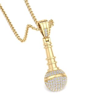 1/2 Carat Diamond Microphone Necklace In 14 Karat Yellow Gold, 18 Inches