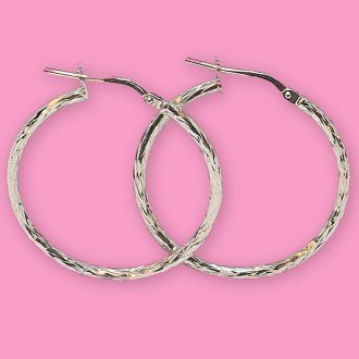 Fine Italian Diamond Cut Hoop Earrings In Sterling Silver, 1 Inch