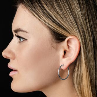 Fine Italian Diamond Cut Hoop Earrings In Sterling Silver, 1 Inch