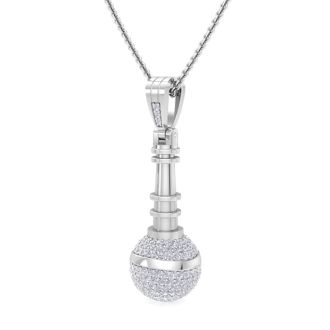 1 Carat Diamond Microphone Necklace In 14 Karat White Gold, 18 Inches