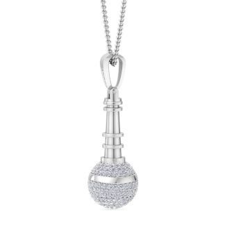 1 Carat Diamond Microphone Necklace In 14 Karat White Gold, 18 Inches