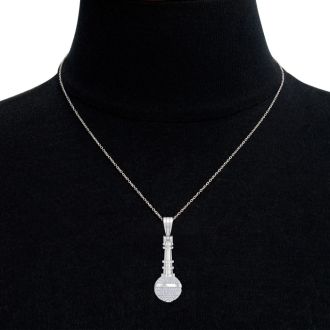 1 Carat Diamond Microphone Necklace In 14 Karat White Gold, 18 Inches