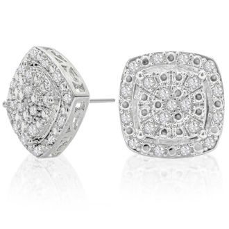 1/2 Carat Rose Cut Diamond Cushion Shape Stud Earrings