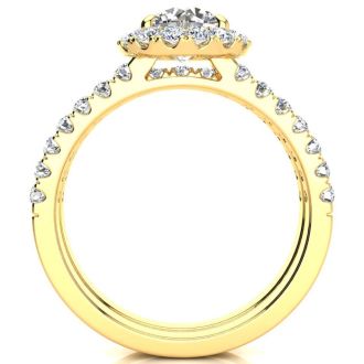 1 1/2 Carat Round Floating Halo Diamond ENGAGEMENT RING  in 14k Yellow Gold. Our Most Popular 2 Carat Round Bridal Set!