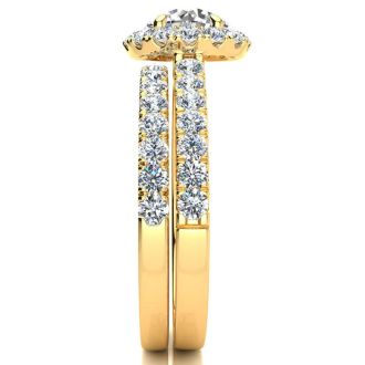 1 1/2 Carat Round Floating Halo Diamond ENGAGEMENT RING  in 14k Yellow Gold. Our Most Popular 2 Carat Round Bridal Set!
