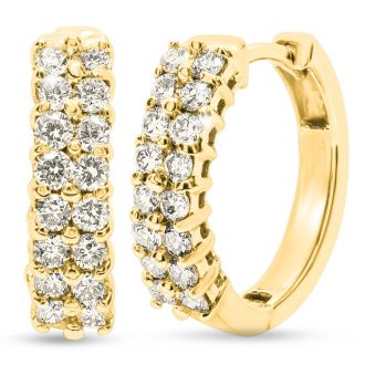 1/2 Carat Diamond Huggie Hoop Earrings In 14 Karat Yellow Gold