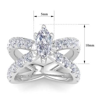 3 1/5 Carat Marquise Diamond Engagement Ring In 14K White Gold