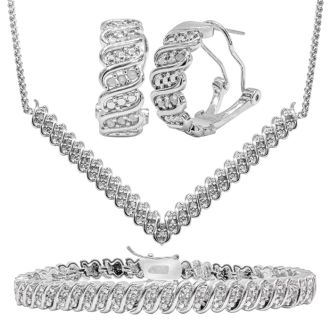 1 Carat Natural Rose Cut Diamond Necklace, Earrings and Bracelet Set. Matching Jewelry Is Wonderful!