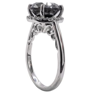 One of a Kind 4 1/2 Carat Halo Diamond Engagement Ring With 4.42 Carat Black Diamond Center In 14K White Gold