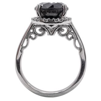 One of a Kind 4 1/2 Carat Halo Diamond Engagement Ring With 4.42 Carat Black Diamond Center In 14K White Gold