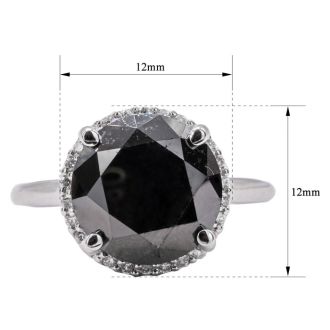 One of a Kind 4 1/2 Carat Halo Diamond Engagement Ring With 4.42 Carat Black Diamond Center In 14K White Gold