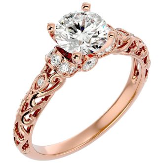 1 3/4 Carat Vintage Diamond Engagement Ring In 14 Karat Rose Gold