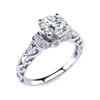 1 1/4 Carat Vintage Diamond Engagement Ring In 14 Karat White Gold