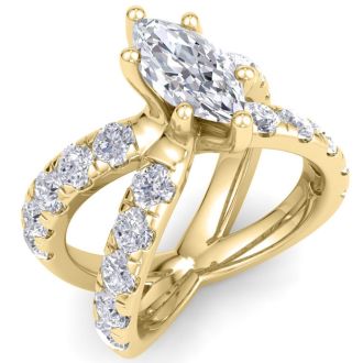 3 1/5 Carat Marquise Diamond Engagement Ring In 14K Yellow Gold