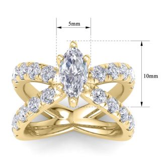 3 1/5 Carat Marquise Diamond Engagement Ring In 14K Yellow Gold
