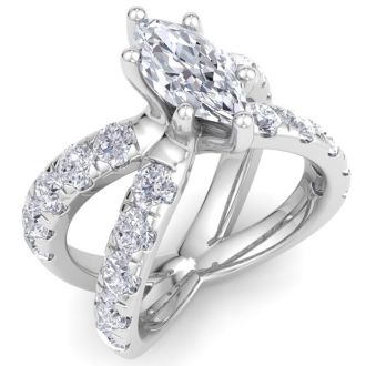 3 1/5 Carat Marquise Diamond Engagement Ring In 14K White Gold
