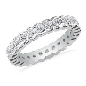 Estate Jewelry Sterling Silver 2 Carat Half Bezel Created Diamond Eternity Band in Sterling Silver, Size 6