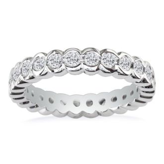 Estate Jewelry Sterling Silver 2 Carat Half Bezel Created Diamond Eternity Band in Sterling Silver, Size 6