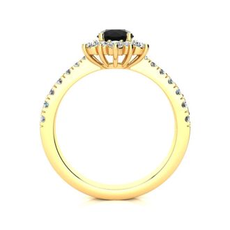 2 Carat Round Shape Flower Halo Black Moissanite Engagement Ring In 14K Yellow Gold