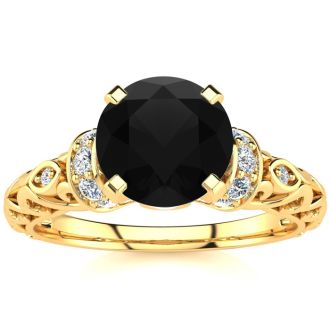 1 1/4 Carat Vintage Black Moissanite Engagement Ring In 14 Karat Yellow Gold