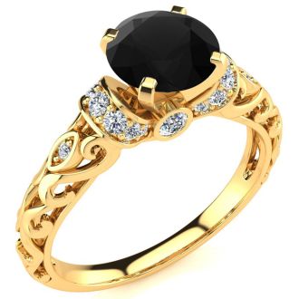 1 1/4 Carat Vintage Black Moissanite Engagement Ring In 14 Karat Yellow Gold