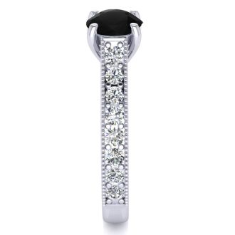 1 1/2 Carat Round Shape Black Moissanite Engagement Ring In 14 Karat White Gold