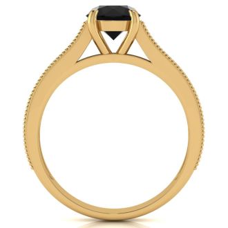 1 1/2 Carat Round Shape Black Moissanite Engagement Ring In 14 Karat Yellow Gold