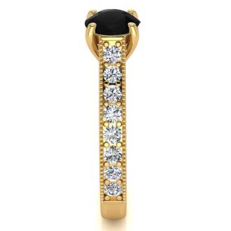 1 1/2 Carat Round Shape Black Moissanite Engagement Ring In 14 Karat Yellow Gold