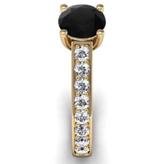 1 1/2 Carat Round Shape Black Moissanite Engagement Ring In 14 Karat Yellow Gold