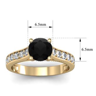1 1/2 Carat Round Shape Black Moissanite Engagement Ring In 14 Karat Yellow Gold