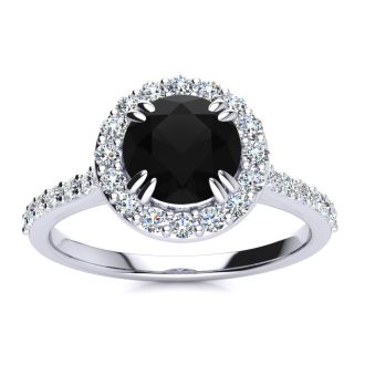 1 1/4 Carat Round Shape Halo Black Moissanite Engagement Ring In 14 Karat White Gold
