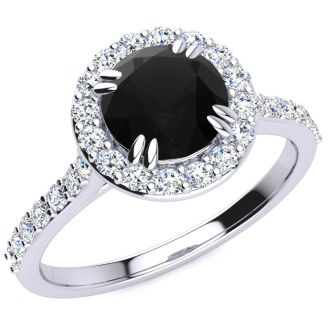 1 1/4 Carat Round Shape Halo Black Moissanite Engagement Ring In 14 Karat White Gold