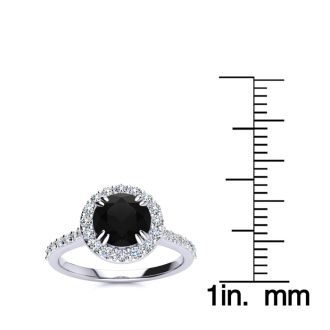 1 1/4 Carat Round Shape Halo Black Moissanite Engagement Ring In 14 Karat White Gold